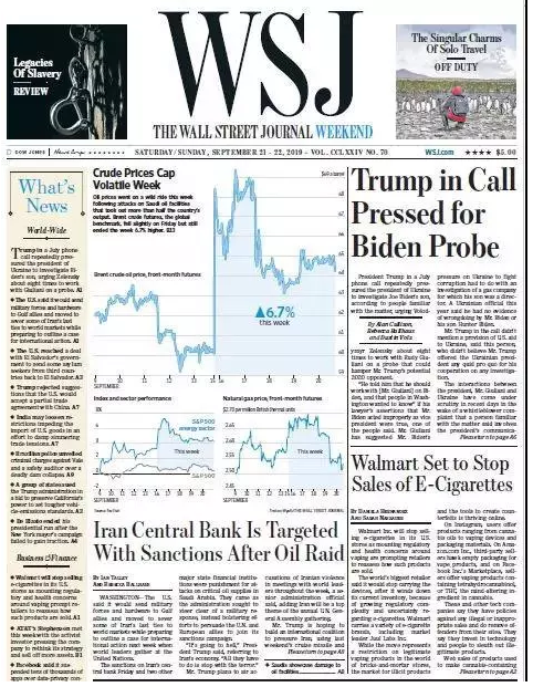 【读外刊学雅思】《The Wall Street Journal (华尔街日报)》（2019年9月22日期）